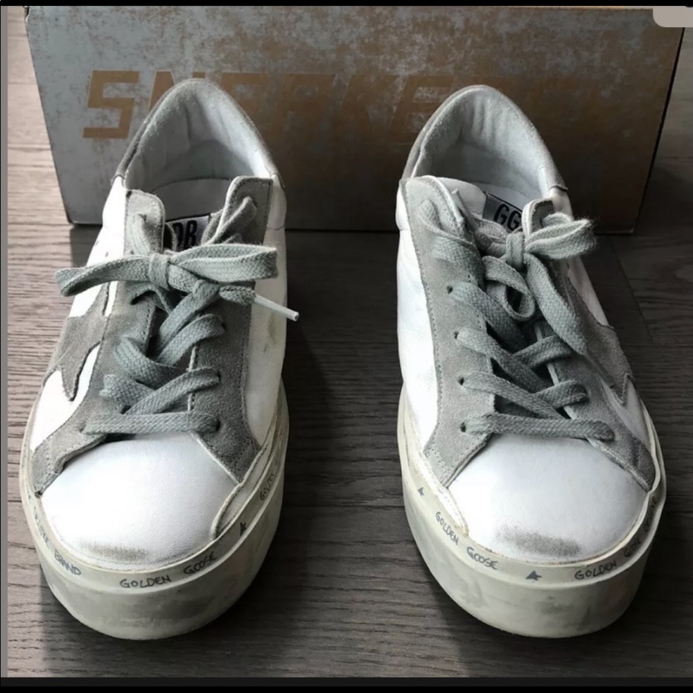 Golden Goose White and Gray Platform Sneakers